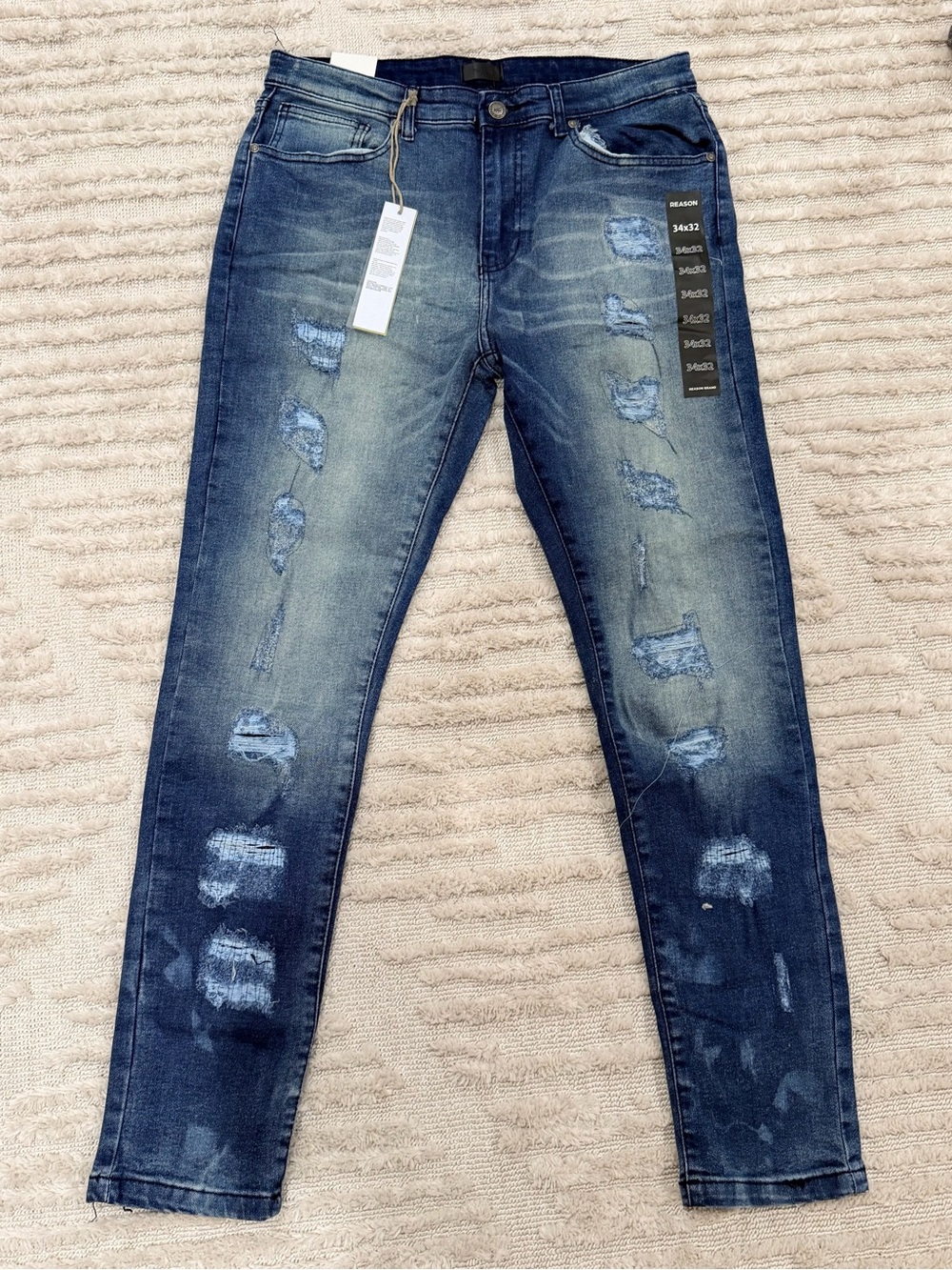 Reason Men’s Distressed Skinny Jeans - Blue Wash